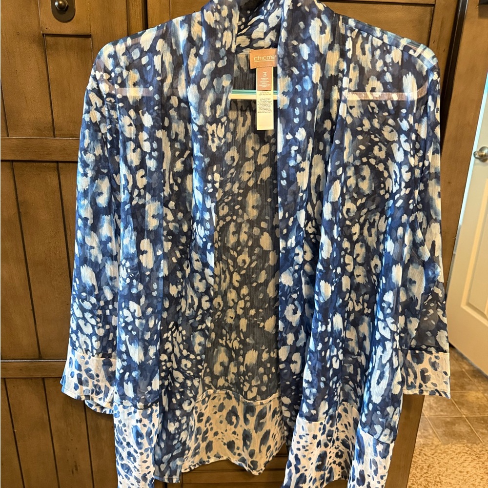 Chico's Navy and White Patterned Cardigan